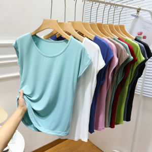 Modal Thin Short Sleeve Summer Base Shirt Women Large Size Slimming Versatile T-Shirt Ice Silk round Neck Cotton Top