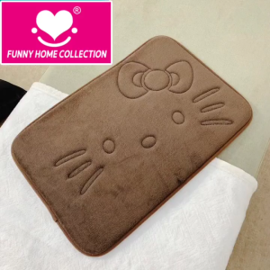 Kitty Brown - Rectangle Mat 40cm x 60cm Soft Non-Slip Floor Mat For Kitchen & Bathroom