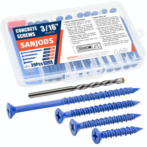 Concrete Screw Anchor Blue Flat Head Screws for Anchoring to Masonry Brick Block Cement or Stucco 3/16" (Pack of 39pcs)