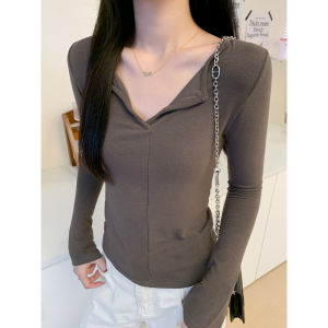 White Modal Lapel Underwear Blouse Womens Underwear 2024 New Arrival Autumn and Winter V-neck Slim-Fit Long Sleeve T-shirt Tops