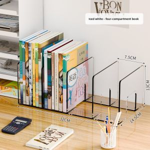 Acrylic Desktop Bookends Rack Student Office Dormitory Document Storage Organizer Clear Rectangular Shelf for Book Arrangement