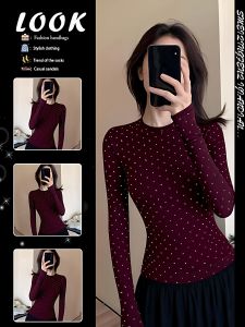 Red Polka Dot Sparkling Long Sleeve Blouse Short