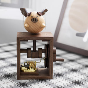 Kweichow Moutai Pig Hand-Cranked Wooden Music Box Creative Music Box Birthday Gift Cute Home Decoration Sky City