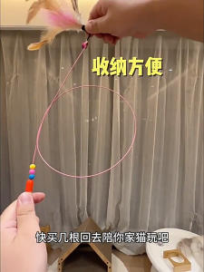 ไม้ล่อแมว ไม้ตกแมว รุ่นขนนก 2 ชั้น มีกระดิ่ง ไม้ยาว  ของเล่นแมว ของเล่นล่อแมว เชือกล่อแมว ไม้แมว