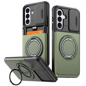 szhaiyu | Magnetic Bracket Wallet Holder Phone Case for Samsung A57 A37 A27 A17 A07 A56 A36 A26 A16 A55 A35 Slide Camera Protection Cover