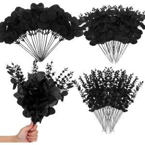 Black Eucalyptus Leaves Stems Maple Leaf Garland Artificial Vines Halloween Christmas Decor for Home Room DIY Wedding Decoration