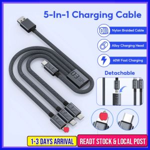 3 IN 1/5 IN 1Fast Charging Cable 1.2M 100W Type-C Data Transmission Line Micro USB 2.4A Fast Charging Cable For Iphone Huawei Type c Cable五合一多功能手机充电线Tiga dalam satu kabel muat