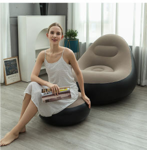 Inflatable Lounge Chair for Adults Folding Portable Lazy Sofa with Foot Stool Air Couch Sofa for Livingroom and Bedroom