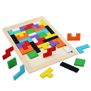 Wooden Building Block Puzzle Toy Tangram Puzzle Intelligent Colorful 3D Russian Building Block Children Montessori Education
