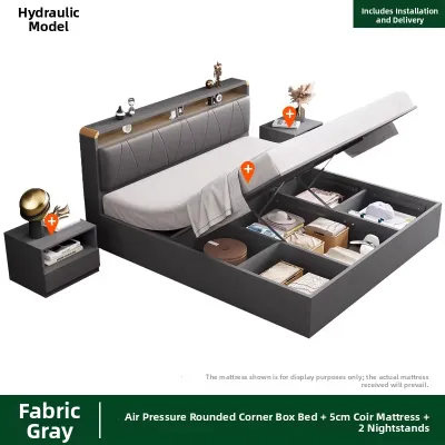 BINGTAI | Hydraulic Storage Bed With Tall Box Design And Japanese Style Wooden Frame