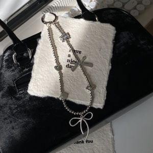 สร้อยคอโทรศัพท์มือถือแบบโซ่ลูกปัดสีเงินสไตล์ย้อนยุคสไตล์เรียบง่ายสไตล์เกาหลี INS สำหรับเด็กผู้หญิง โซ่ห้อยกระเป๋า หวานและเท่