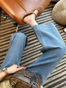 High Waist Wide Leg Jeans Womens Loose Fit Nine Point Elastic Spring Straight Leg Pants Casual Slimming Denim Trousers