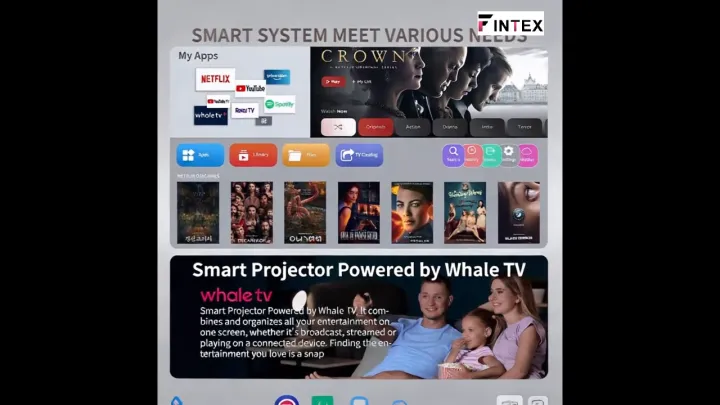 FINTEX 700ANSI Projektor 4K High Brightness C9 Home Theater Portable Projektor Outdoor KTV Laser Multiple Language Options Android iOS WiFi HDMI TV box