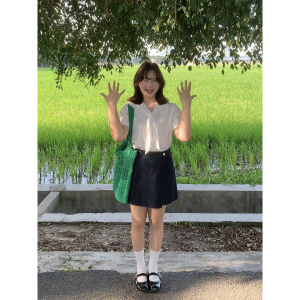 Casual Denim Skirt Womens plus Size Korean Style High Waist A-Line Skirt Fake Wrap Pants Summer Cotton Blend Leisure Skirt