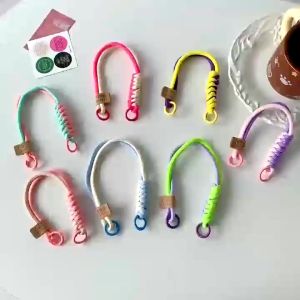 Smiling face mobile phone lanyard wrist rope backpack pandant rope keychain with card