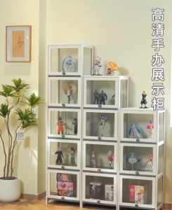 White Bamboo Imitation Glass Acrylic Display Cabinet Transparent Dustproof 3/4/5Layers