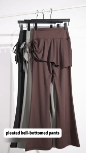 FUYOGI Flared Leg Pants Yoga Sports Skirted Wrinkled Fitness Hight Waist Elastic Breathable Free of Movement Gym