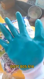 Đôi găng tay lao động 158 phủ PU xanh găng tay xây dựng bốc xếp. Hàng dày dặn chống cắt tốt. (600g)