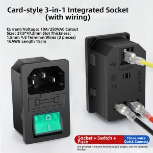 kuicc | Integrated 3-in-1 AC Power Socket for Cabinet/Enclosure Three Vertical Prongs