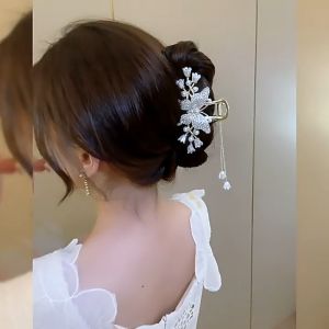 Mostin Pearl Tassel Claw Clip Rhinestone Lily of the Valley Hair Grip for Elegant Buns & Braids