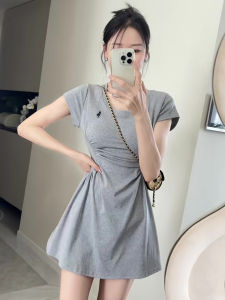 Korean Style round Neck Embroidered Short Sleeve T-Shirt Dress Womens A-Line Mini Skirt Slimming Summer New Arrival