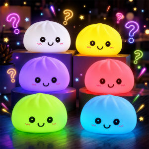 Bandai | 2027 LED Bun Squishy Glowing Stress Ball Light-up Bubble Spitting Bun Realistic Steamed Bun Aesthetic Desk Decor
