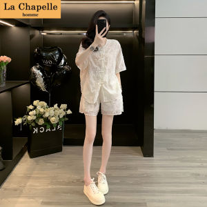 La Chapelle Fashion Short Sleeve Embroidered Short Pants Set Summer Unique Style Casual Sportswear Two-Piece round Neck Ensemble
