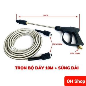 Bộ 10 - 15 - 20m - 30m dây rửa xe và súng rửa xe áp lực cao (kèm ống nối inox dài 36cm)