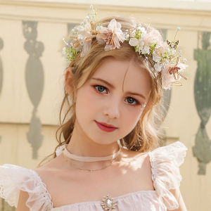 Princess Flower Crown Childrens Fairy Butterfly Hair Accessory Forest System Style Girls Crown Headwear Performance Flower Corona