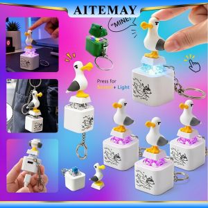 4PCS Funny Croaking Seagull Fidget Toys Keychain Rechargeable Keyboard Clicker Sound Keyring With LED Light For Stress Relief Clicker Decompression Toys Aitemay