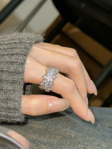 Ultra-Luxurious Sparkling Diamond Simulated Zircon Ring for Women Adjustable Open Finger Ring Index Finger Unique Design