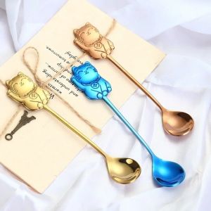 Ice Cream Dessert Spoon Creative 304 Stainless Steel Cartoon Lucky Cat Gift Coffee Stirring