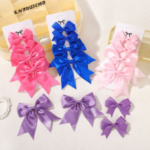 4Pcs/Set Handmade Satin Ribbon Bow Hair Clips for Baby Girls Cute Solid Color Solid Color Satin Hairpins Barrettes Kids Headwear