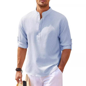 Mens Formal Long Sleeve White Shirt Standard Fit Floral Detail All Season Stand Collar Solid Color Business Casual Wear