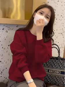 เสื้อสเวตเตอร์คอกลมบุขนแกะหนาสไตล์เกาหลีผ้าฝ้ายแท้ระดับไฮเอนด์สำหรับผู้หญิงในฤดูหนาว เสื้อชั้นในแฟชั่น เสื้อผ้าทำงาน