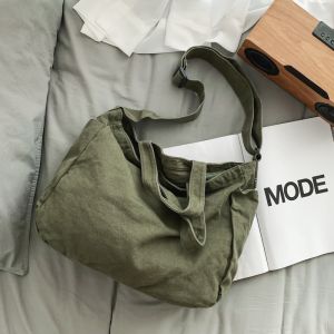 Large Capacity Canvas Bag New Arrival Minimalist Retro Shoulder Bag Crossbody Female Student Commuter Bag Japanese Lazy Style Satchel
