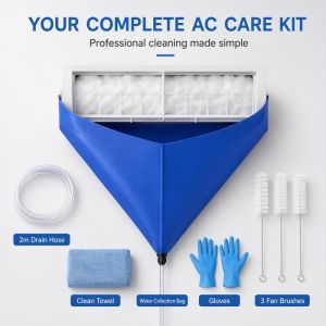 Cleaning Water Bag Kit Double-sided Leakproof with Drain Hose Cleaning Cloth Gloves Flexible Fan Brush No Disassembly Needed
