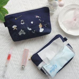 Cute Embroidered Cosmetic Bag Portable Handheld Pouch for Retouching Lipstick Air Cushion Sanitary Napkin Storage Tissue Pack