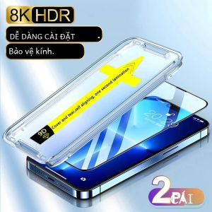 2 Miếng Dán Bảo Vệ Màn Hình Kính Cường Lực Cho iPhone 14/13/12/11/15/Pro/XR/XS/Max Full Cover Chống Trầy Xước Chống Vân Tay Có Hộp Lắp Đặt Định Vị