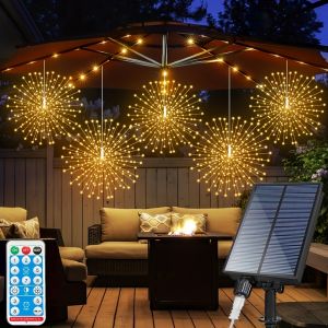 180-450LEDs Solar Star Burst Ball ไฟ รีโมทคอนโทรล 8 โหมดปรับแขวนทองแดงลวดไฟพลุ สําหรับ Yard light