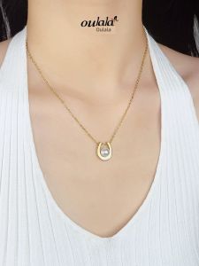 Simple U-Shaped Pendant Pearl Titanium Steel Necklace Womens Fashion Personality Clavicle Chain Korean Style Geometric Pattern