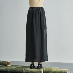 Elegant Drapey Copper Ammonia Silk A-Line Long Skirt Black