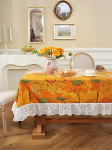 French Vintage Style Tablecloth Lace Edge Atmosphere Sense Long Rectangle round Coffee Table Cover Cloth Cotton Plant Floral