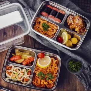 Hộp Cơm Trưa Bằng Thép Không Gỉ Chống Rò Rỉ 3/4 Ngăn Bền Dễ Vệ Sinh Dành Cho Học Sinh & Nhân Viên Văn Phòng