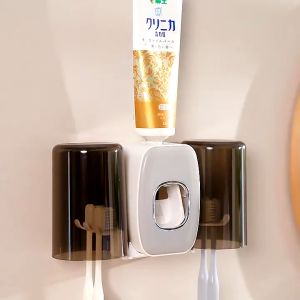 【SG】 Wall Mount Toothbrush Holder Automatic Toothpaste Squeezer Dispenser Set Multi-Functional Bathroom Accessories