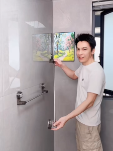 🇹🇭THSO ราวแขวนผ้าขนหนู 65-135cm ราวแขวนผ้าเช็ดตัว  ไม่ต้องเจาะผนัง การติดตั้งถ้วยดูด การดูดซับที่แข็งแกร่ง ช่องว่างมุมห้องน้ำยังสามารถติดตั้งได้ง่าย และปรับแต่งได้เสรีด้วยการหมุน