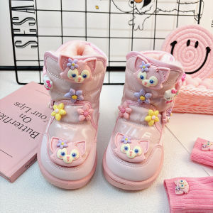 Giày Bốt Đi Tuyết Mùa Đông Cho Bé Gái Màu Hồng Dễ Thương Có Gấu Bông Lót Nỉ Đế Cao Su Chống Trượt Cách Nhiệt