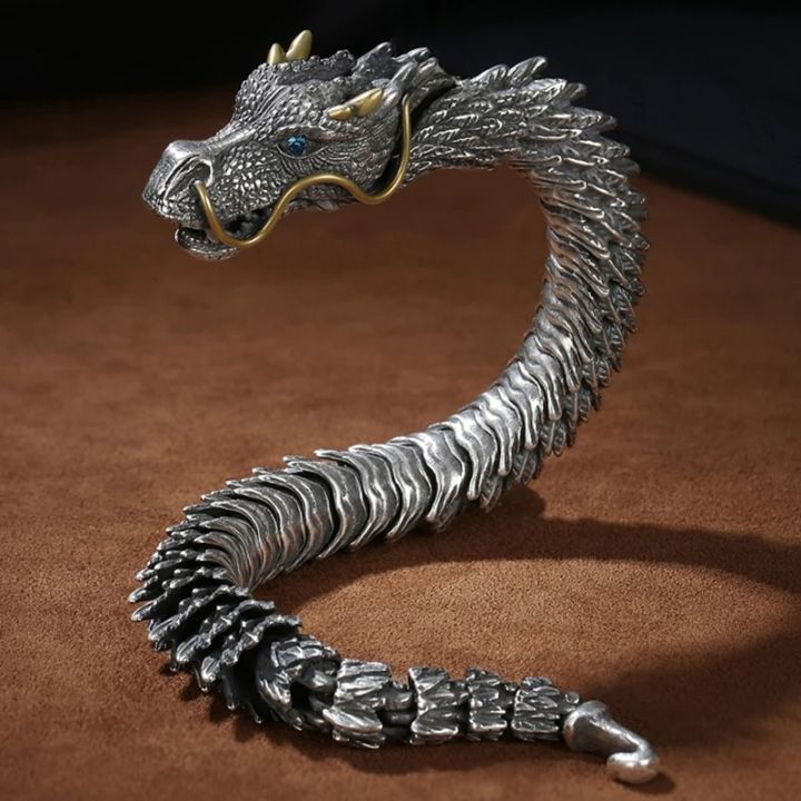 Chinese Retro Dragon Head Bracelet Classic Steel-colored Dragon Biting ...