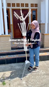 AGS - Jemuran Menara Tripod / Jemuran Gantungan Baju Bayi 3 Susun 24 Jepitan Baju Pakaian Bayi Anak Jemuran Portable Menara 16 Jari Jari / Gantungan Tower