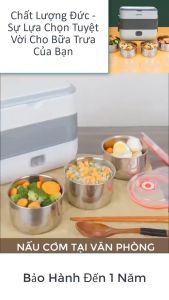 Hộp cơm cắm điện văn phòng 2 tầng 4 bát inox giữ nhiệt hâm nóng và tự nấu chín nhỏ gọntiện lợidễ mang theo - VinhBuiStoe
